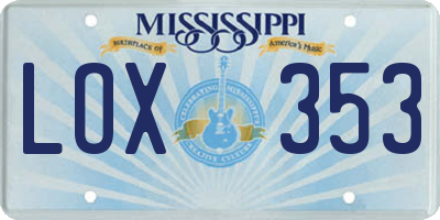 MS license plate LOX353