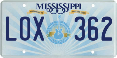 MS license plate LOX362