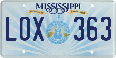 MS license plate LOX363