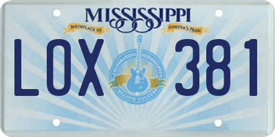 MS license plate LOX381
