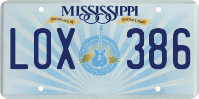 MS license plate LOX386