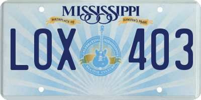MS license plate LOX403