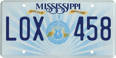 MS license plate LOX458