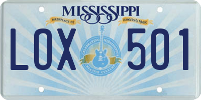 MS license plate LOX501