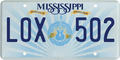 MS license plate LOX502