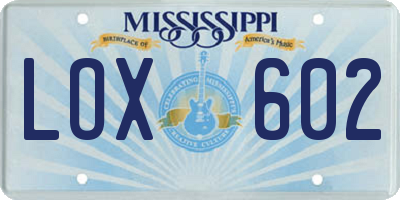 MS license plate LOX602