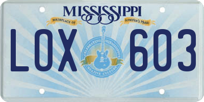 MS license plate LOX603