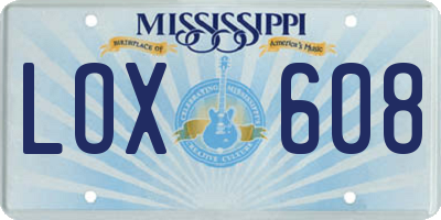MS license plate LOX608