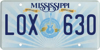 MS license plate LOX630
