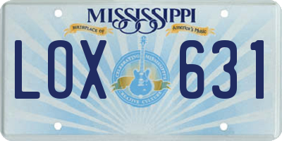MS license plate LOX631