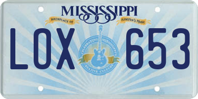 MS license plate LOX653