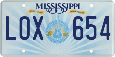 MS license plate LOX654