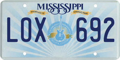MS license plate LOX692