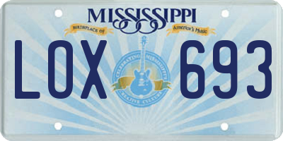 MS license plate LOX693