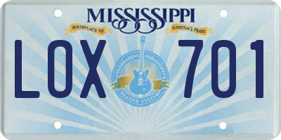 MS license plate LOX701