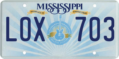 MS license plate LOX703