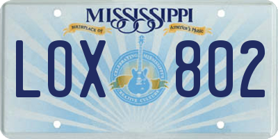 MS license plate LOX802