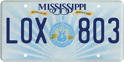 MS license plate LOX803