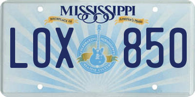 MS license plate LOX850