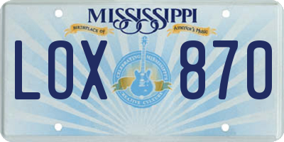 MS license plate LOX870