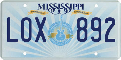 MS license plate LOX892