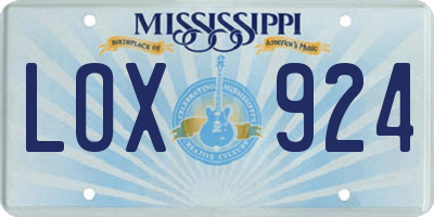 MS license plate LOX924
