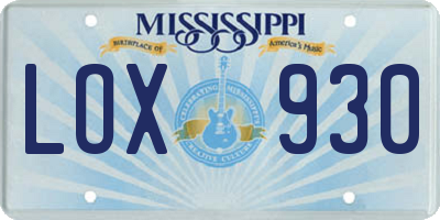 MS license plate LOX930