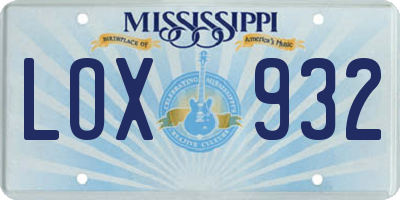 MS license plate LOX932