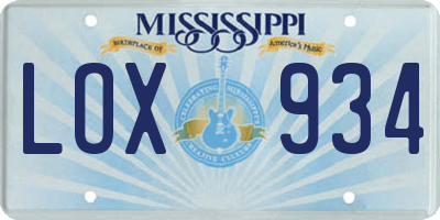 MS license plate LOX934