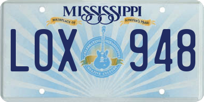 MS license plate LOX948