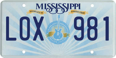 MS license plate LOX981
