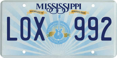 MS license plate LOX992