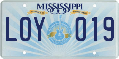 MS license plate LOY019