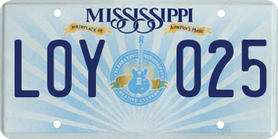 MS license plate LOY025