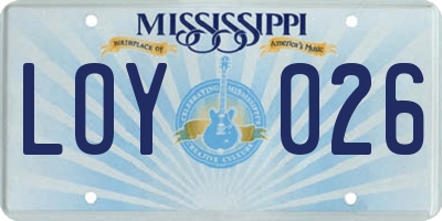 MS license plate LOY026