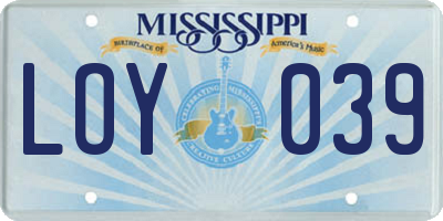 MS license plate LOY039