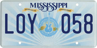 MS license plate LOY058