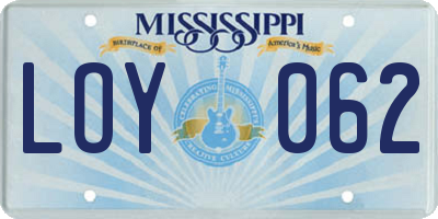 MS license plate LOY062