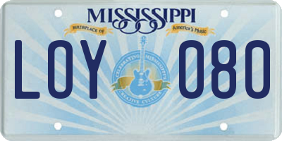 MS license plate LOY080