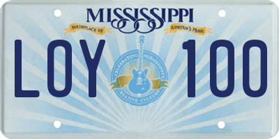 MS license plate LOY100