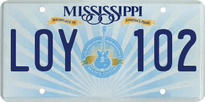 MS license plate LOY102