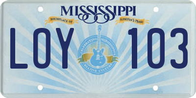 MS license plate LOY103