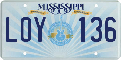 MS license plate LOY136