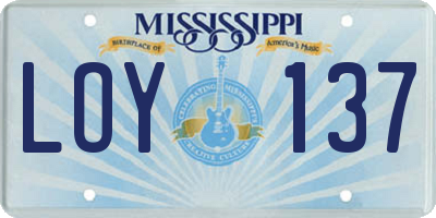 MS license plate LOY137