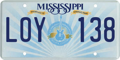 MS license plate LOY138