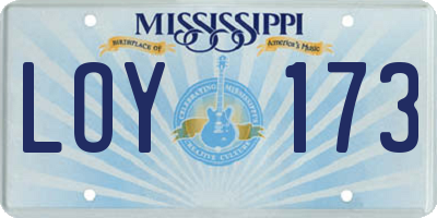MS license plate LOY173