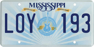 MS license plate LOY193