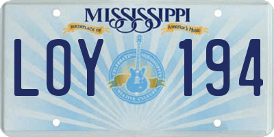 MS license plate LOY194