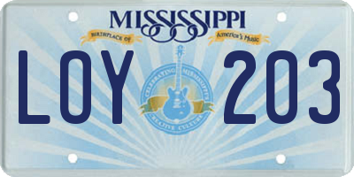 MS license plate LOY203