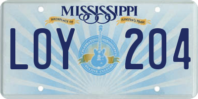 MS license plate LOY204